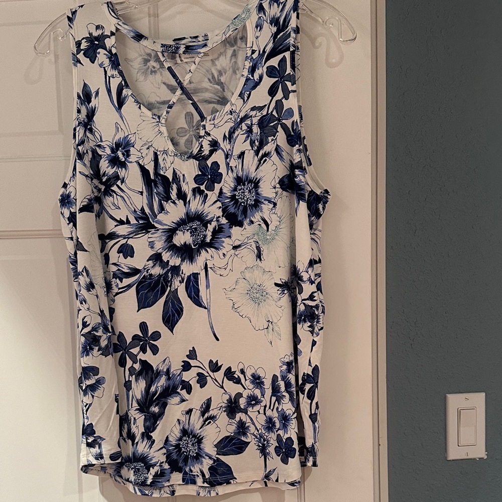Maurices White and Blue Floral Tank Top